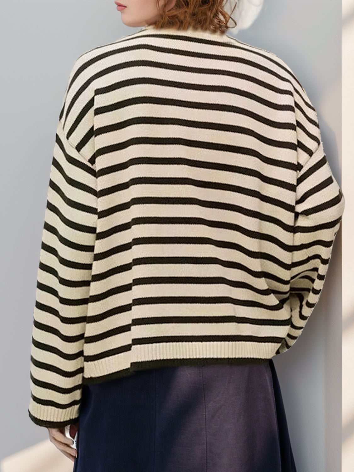 Striped Round Neck Long Sleeve Knit Boho Top - Spirit and Rebel [Spirit and Rebel]   