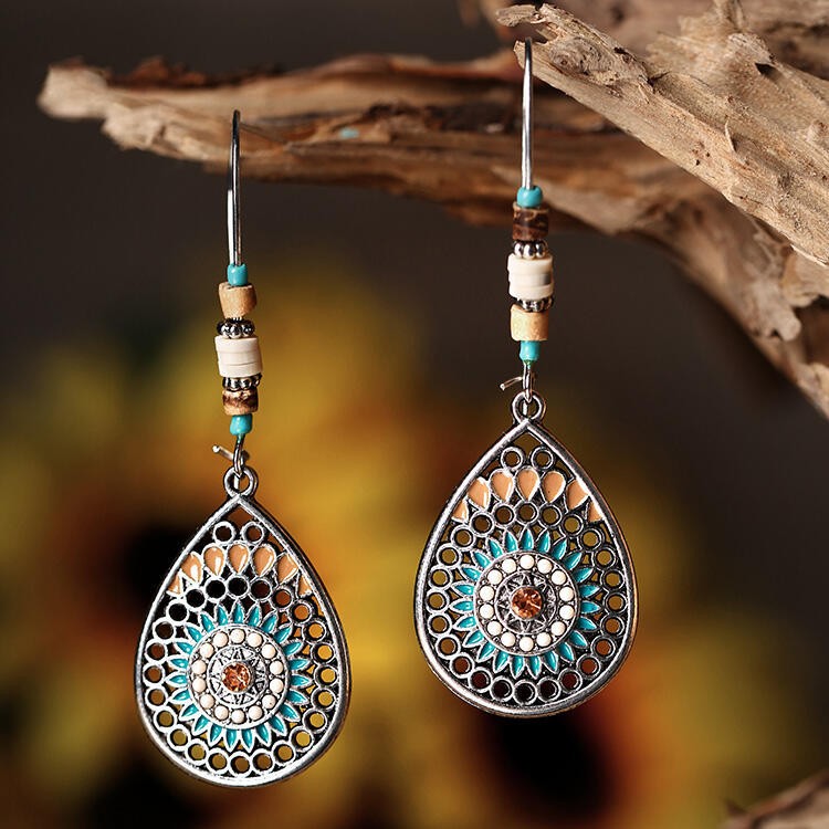 Alloy Oil Drip Beaded Teardrop Earrings [Spirit and Rebel] Copper One Size