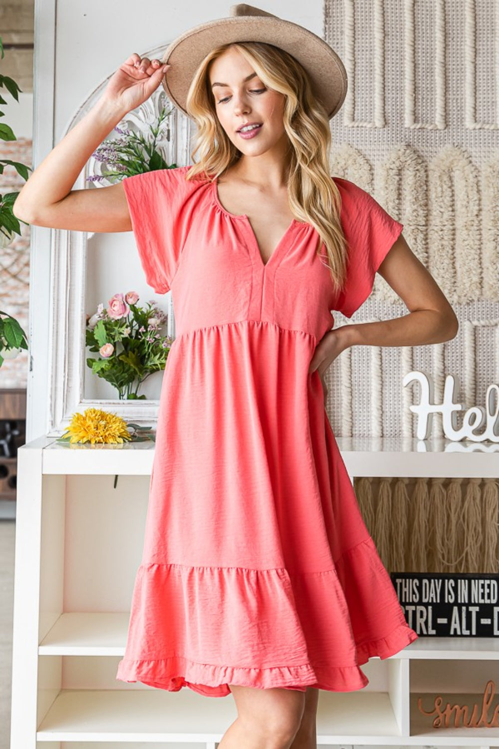 Ruffled Notched Cap Sleeve Boho Dress - Spirit and Rebel [Spirit and Rebel]   