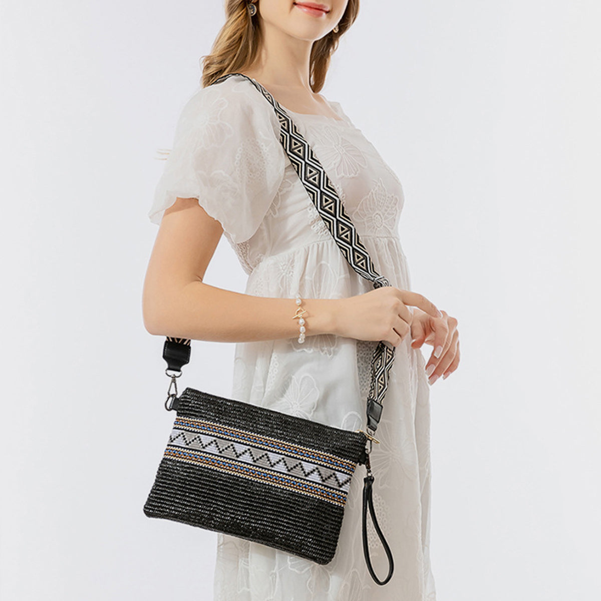 Geometric Straw Weave Crossbody Boho Bag - Spirit and Rebel [Spirit and Rebel]   