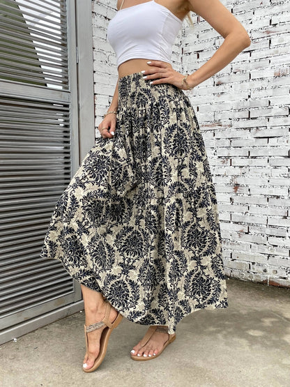 Printed Elastic Waist Maxi Skirt [Spirit and Rebel]   