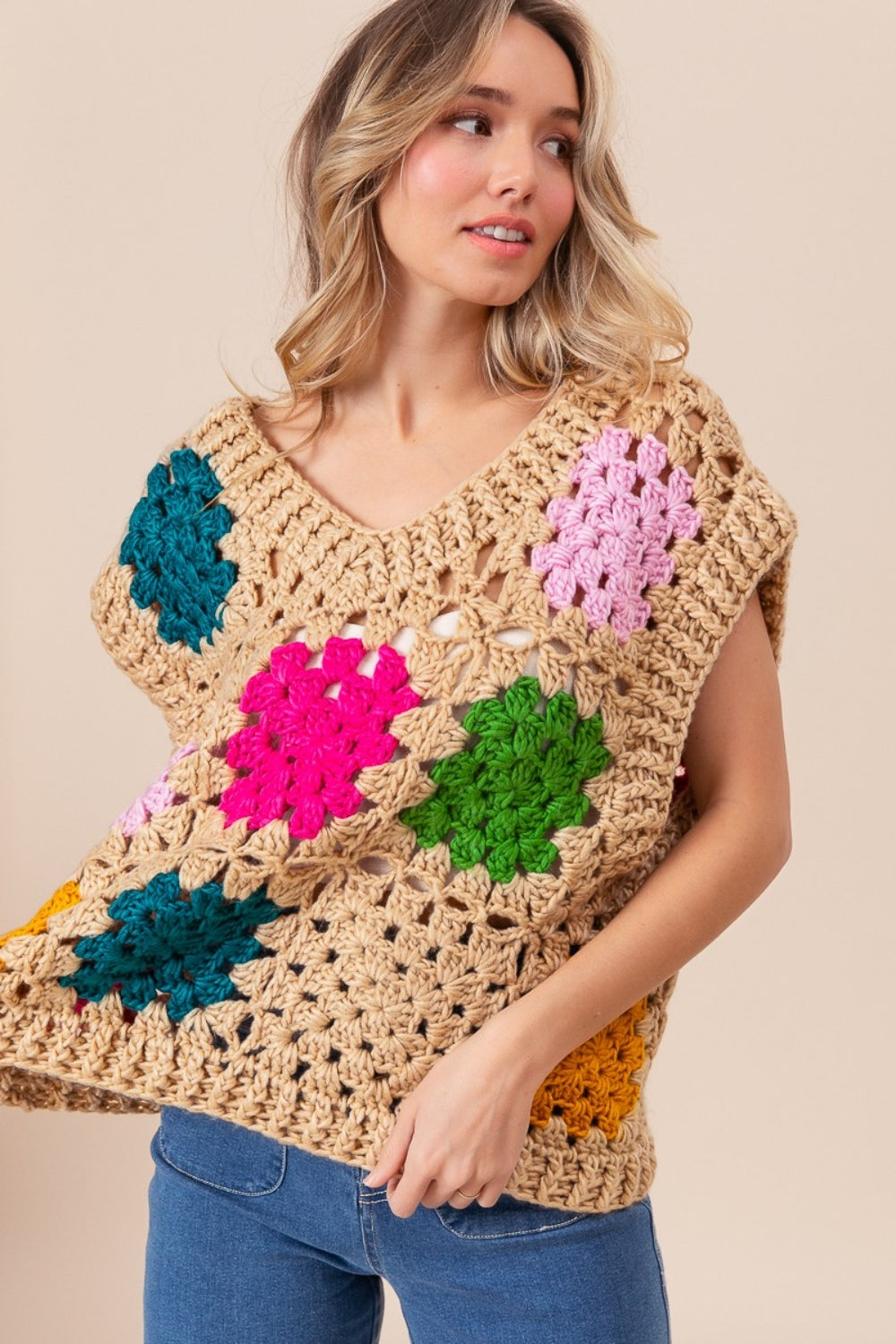 Granny Square Openwork Boho Sweater Vest - Spirit and Rebel [Spirit and Rebel]   