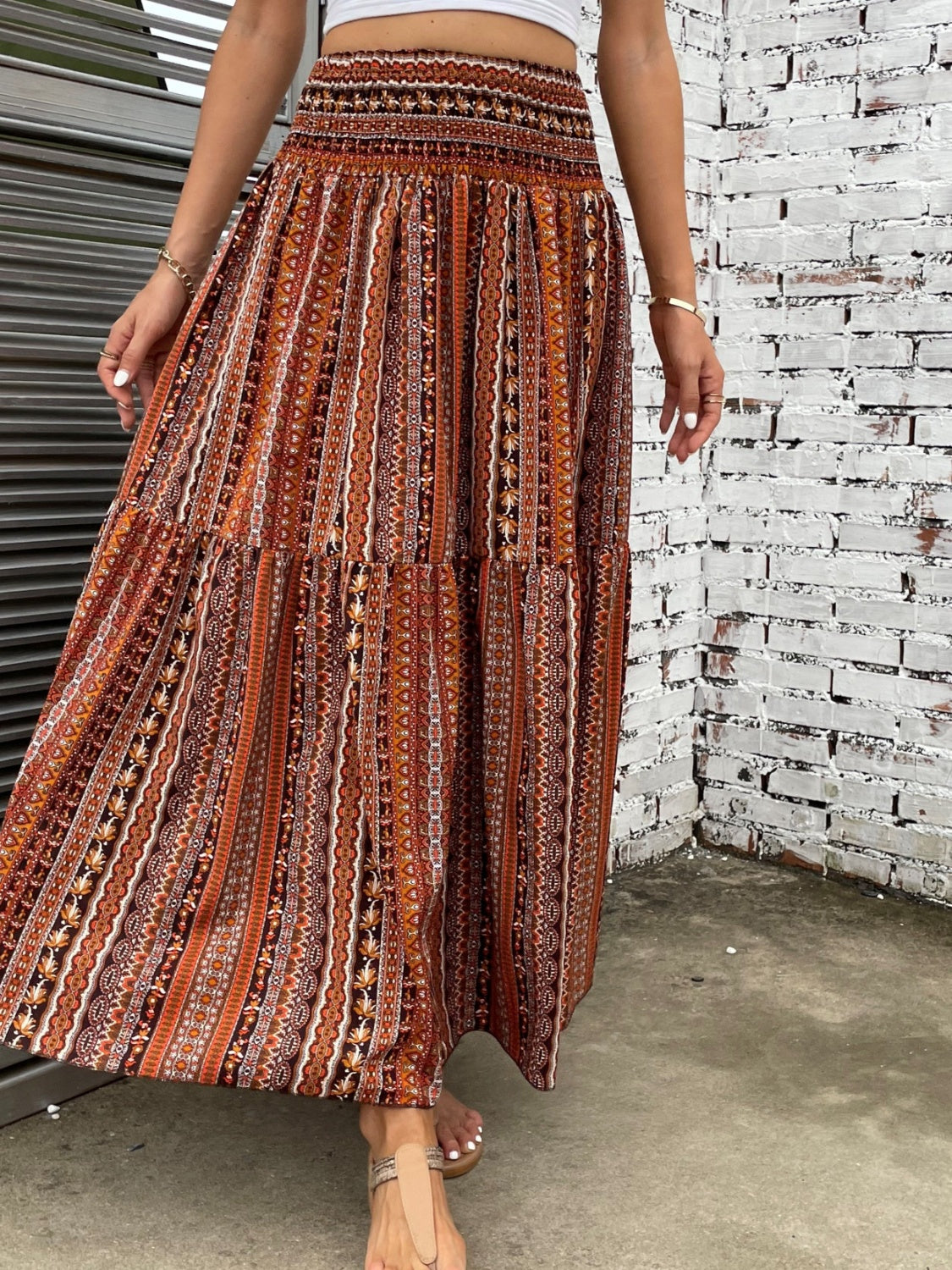 Printed Elastic Waist Maxi Skirt [Spirit and Rebel]   