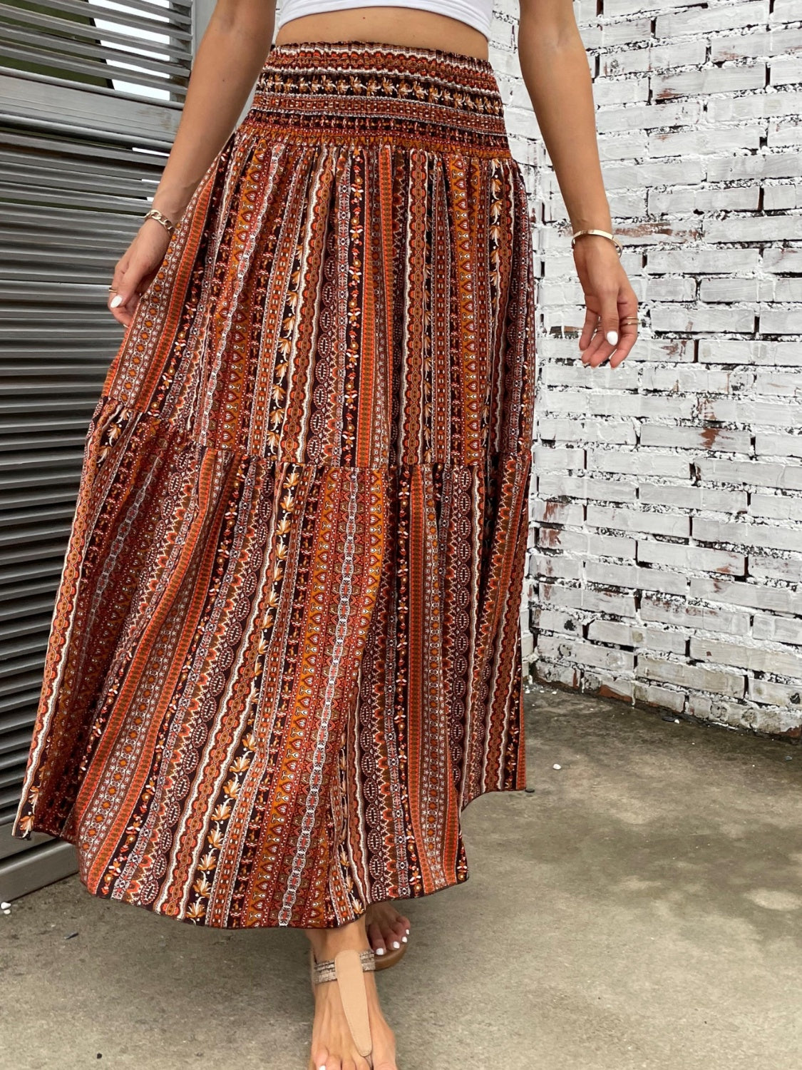 Printed Elastic Waist Maxi Skirt [Spirit and Rebel]   