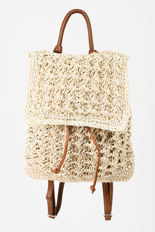 Straw Braided Faux Leather Strap Backpack Boho Bag - Spirit and Rebel [Spirit and Rebel] IV One Size 