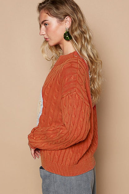 Cable-Knit Peace Patch Dropped Shoulder Sweater [Spirit and Rebel]