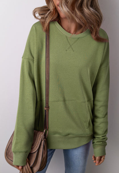 Solid Color Round Neck Long Sleeve Sweatshirt [Spirit and Rebel]