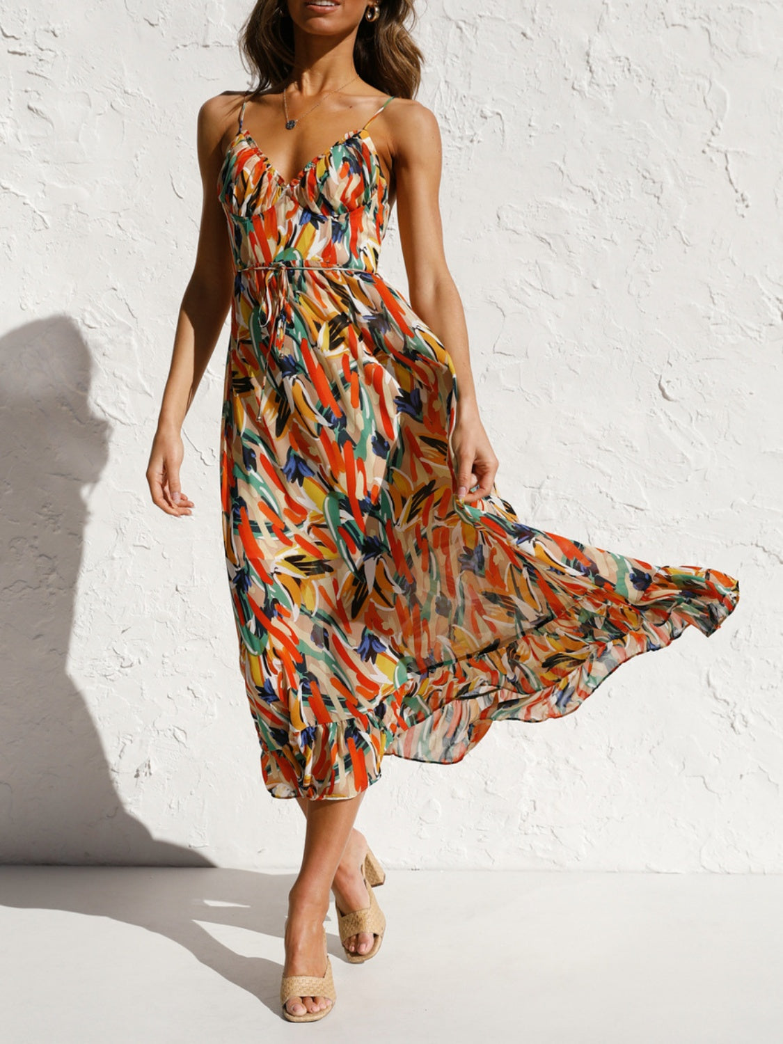 Printed Sleeveless Midi Cami Boho Wedding Guest Dress [Spirit and Rebel]   