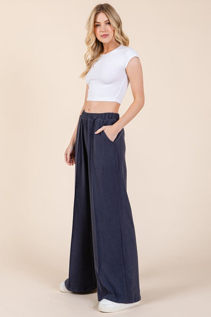 Elastic Waist Wide Leg Pants with Pockets [Spirit and Rebel]