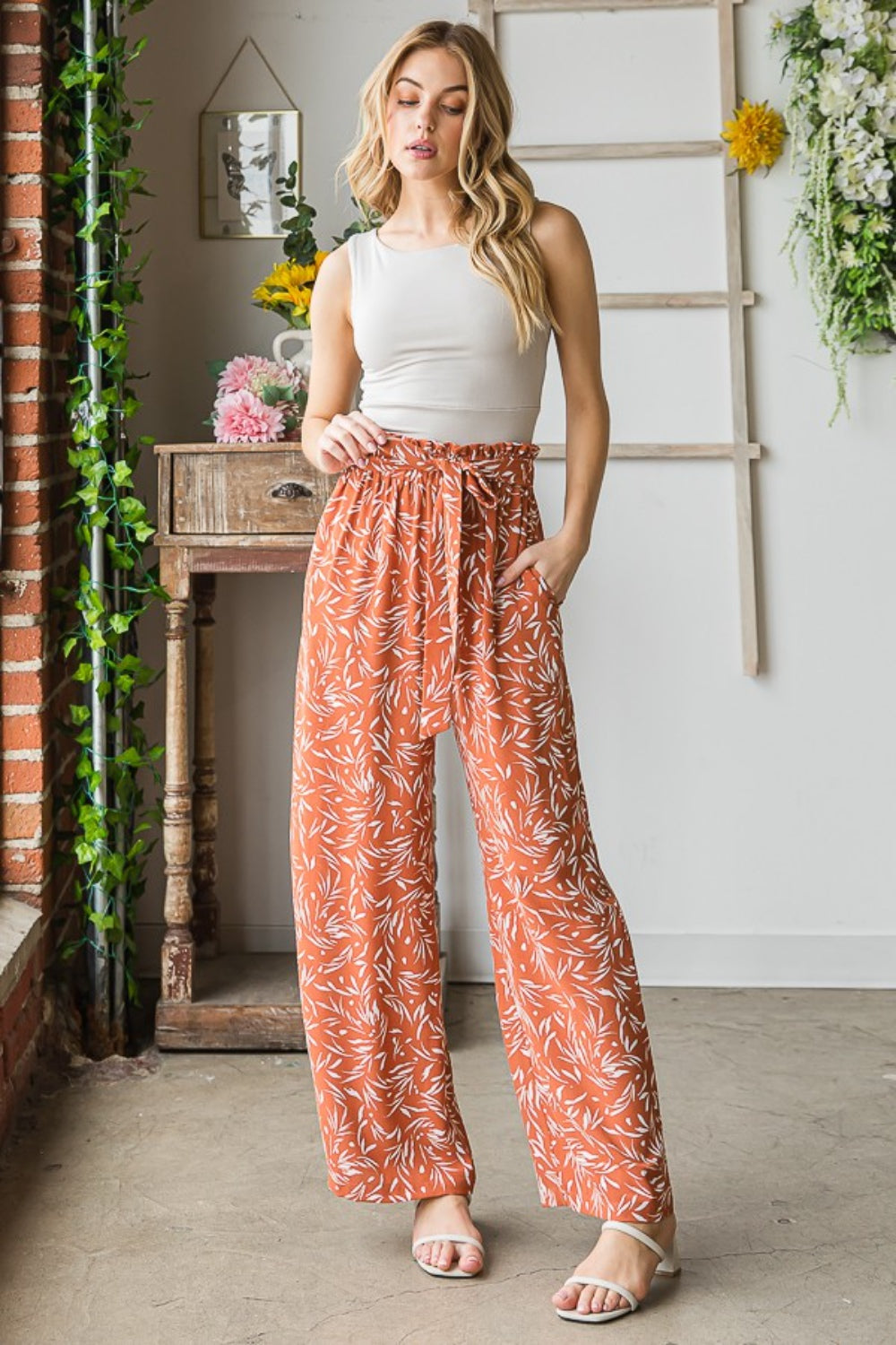 Spirit and Rebel Plus Size Printed Tied Straight Casual Boho Pants [Spirit and Rebel]   