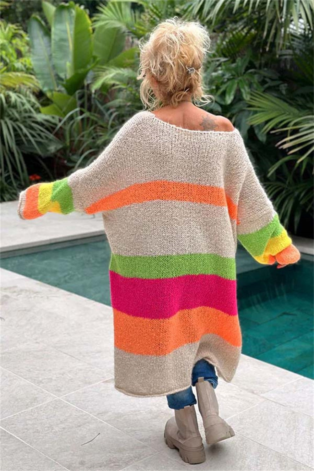 Color Block V-Neck Long Sleeve Boho Sweater Dress - Spirit and Rebel [Spirit and Rebel]   