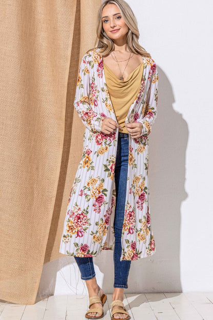 Spirit and Rebel Floral Kimono Open Front Longline Boho Cardigan [Spirit and Rebel] Burgundy Stripe S 