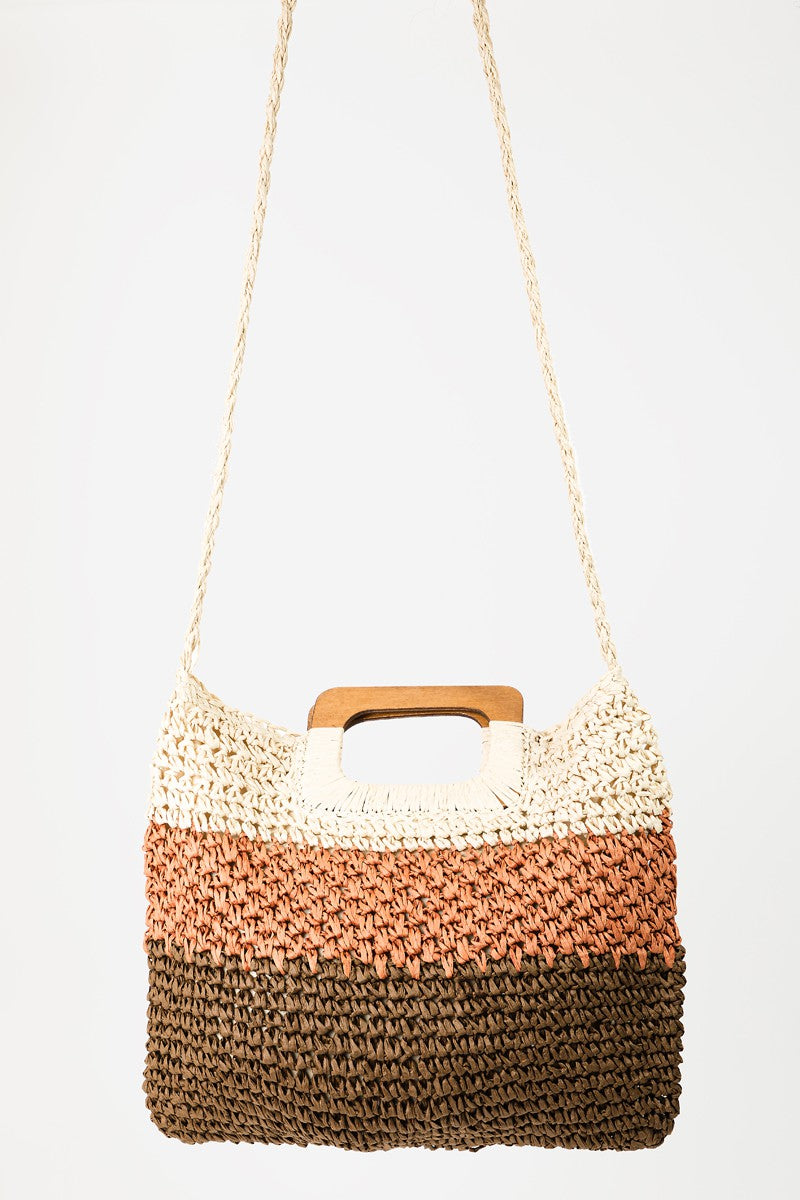 Color Block Double-Use Braided Tote Boho Bag - Spirit and Rebel [Spirit and Rebel]   