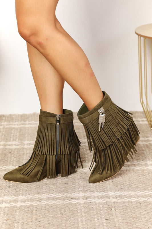 Legend Women's Tassel Wedge Heel Ankle Boho Booties - Spirit and Rebel [Spirit and Rebel] Olive 6 