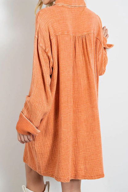 Pocketed Button Up Long Sleeve Shirt Dress [Spirit and Rebel]