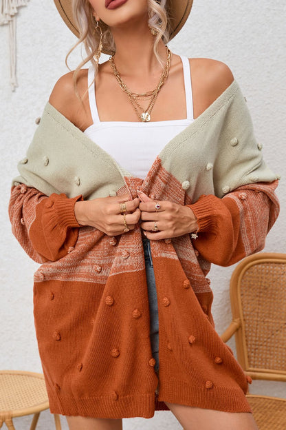 Pompom Color Block Open Front Boho Cardigan [Spirit and Rebel]