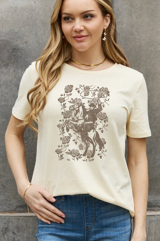 Simply Love Simply Love Full Size Cowboy Graphic Cotton Tee [Spirit and Rebel] Ivory S 