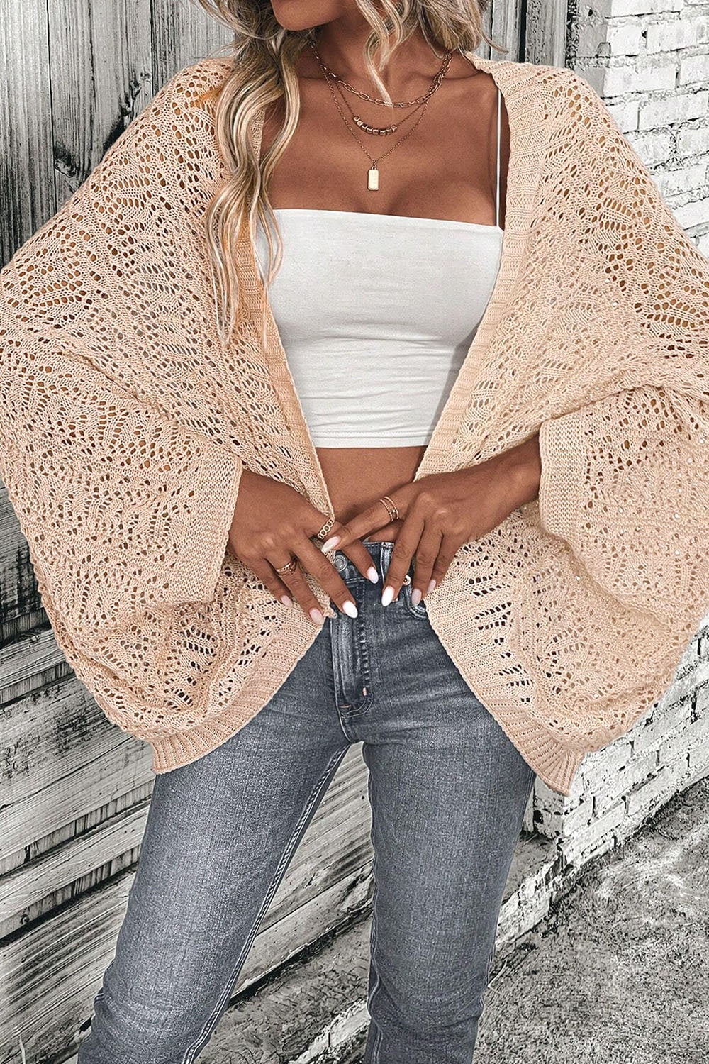 Openwork Open Front Long Sleeve Boho Cardigan - Spirit and Rebel [Spirit and Rebel]   