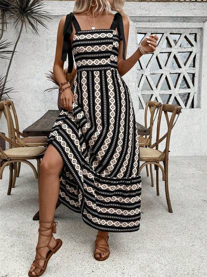 Printed Square Neck Maxi Boho Cami Boho Dress - Spirit and Rebel [Spirit and Rebel]   