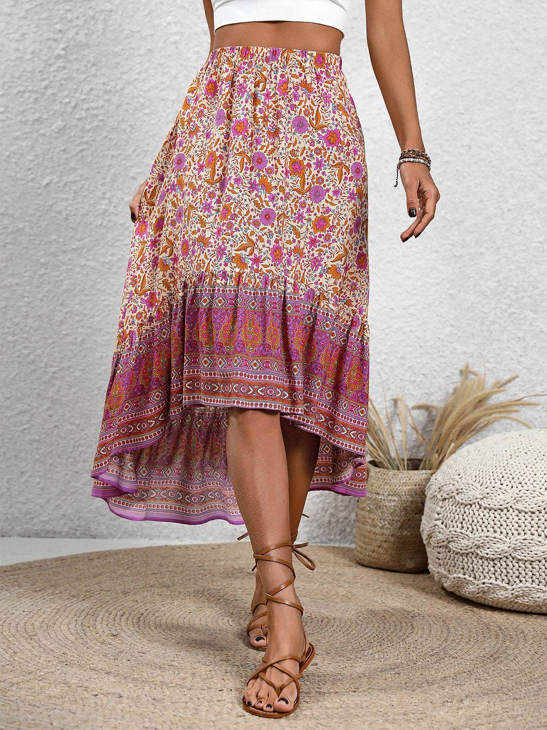 High-Low Elastic Waist Boho Skirt [Spirit and Rebel]   