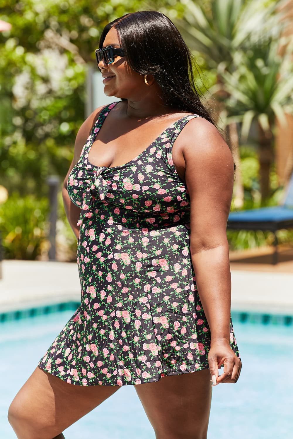 Marina West Swim Plus Size Clear Waters Swim Dress in Black Roses Mother Daughter Swimwear [Spirit and Rebel]