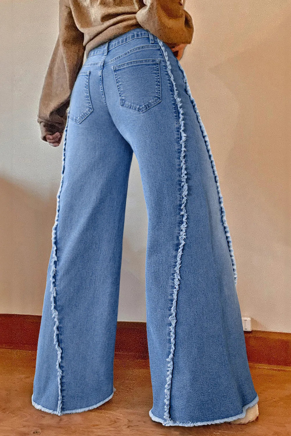 Spirit and Rebel Raw Hem Wide Leg Boho Jeans with Pockets [Spirit and Rebel]   