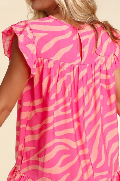 Ruffled Printed Cap Sleeve Mini Boho Dress [Spirit and Rebel]   