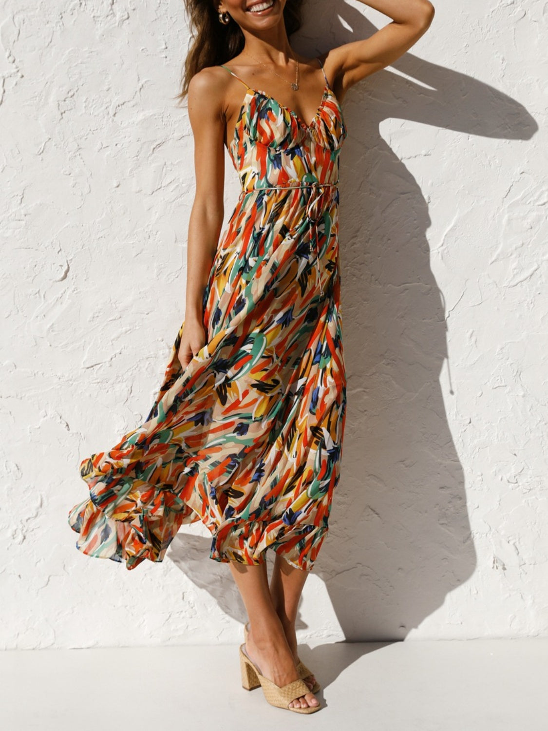 Printed Sleeveless Midi Cami Boho Wedding Guest Dress [Spirit and Rebel]   