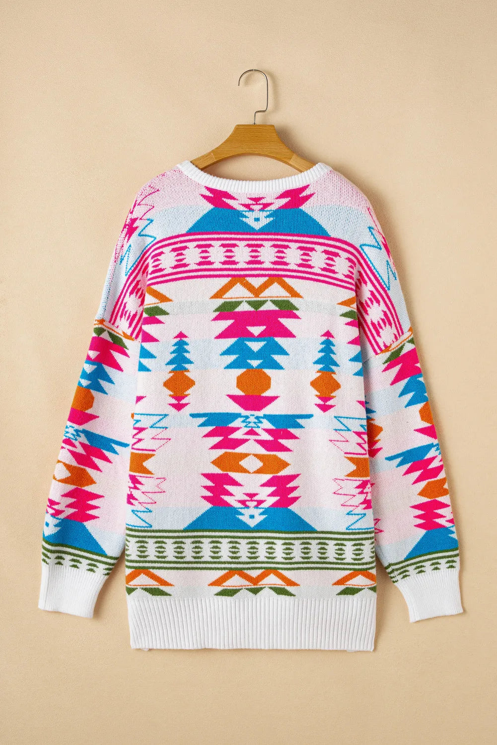 Spirit and Rebel Geometric V-Neck Long Sleeve Boho Sweater [Spirit and Rebel]   