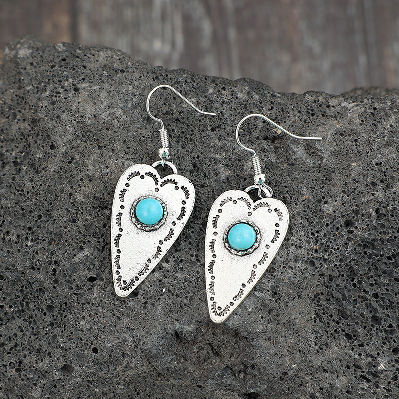 Alloy Turquoise Heart Dangle Boho Earrings - Spirit and Rebel [Spirit and Rebel]   