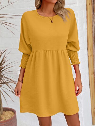 Round Neck Lantern Sleeve Mini Dress [Spirit and Rebel] Mustard S 