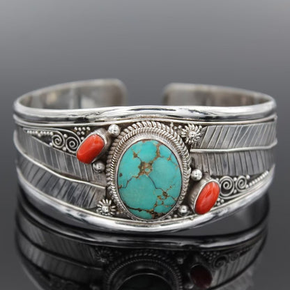 Artificial Turquoise Alloy Open Bracelet [Spirit and Rebel] Turquoise/Red One Size