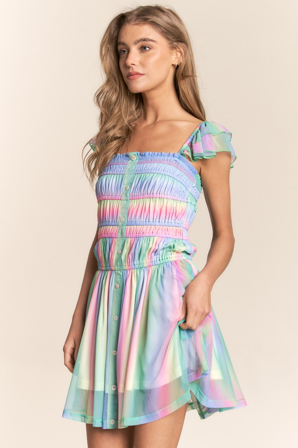 J.NNA Rainbow Smocked Mini Mesh Dress [Spirit and Rebel]   