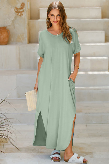 Boho Chic  Slit Pocketed Short Sleeve Dress [Spirit and Rebel]   