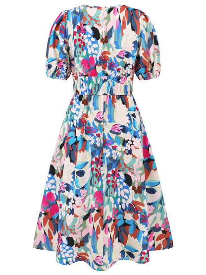 Boho Chic  Ruched Printed Surplice Short Sleeve Dress [Spirit and Rebel]   