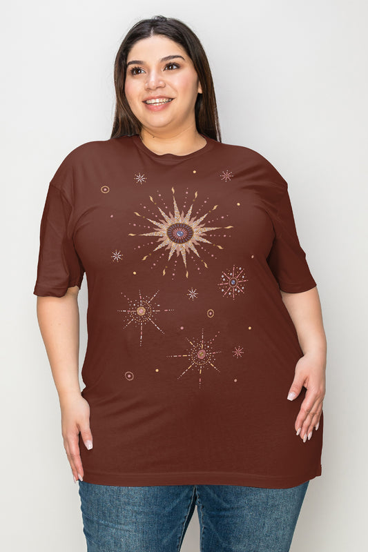 Simply Love Plus Size Space Galaxy Constellation Graphic T-Boho Shirt - Spirit and Rebel [Spirit and Rebel] Chocolate XS 