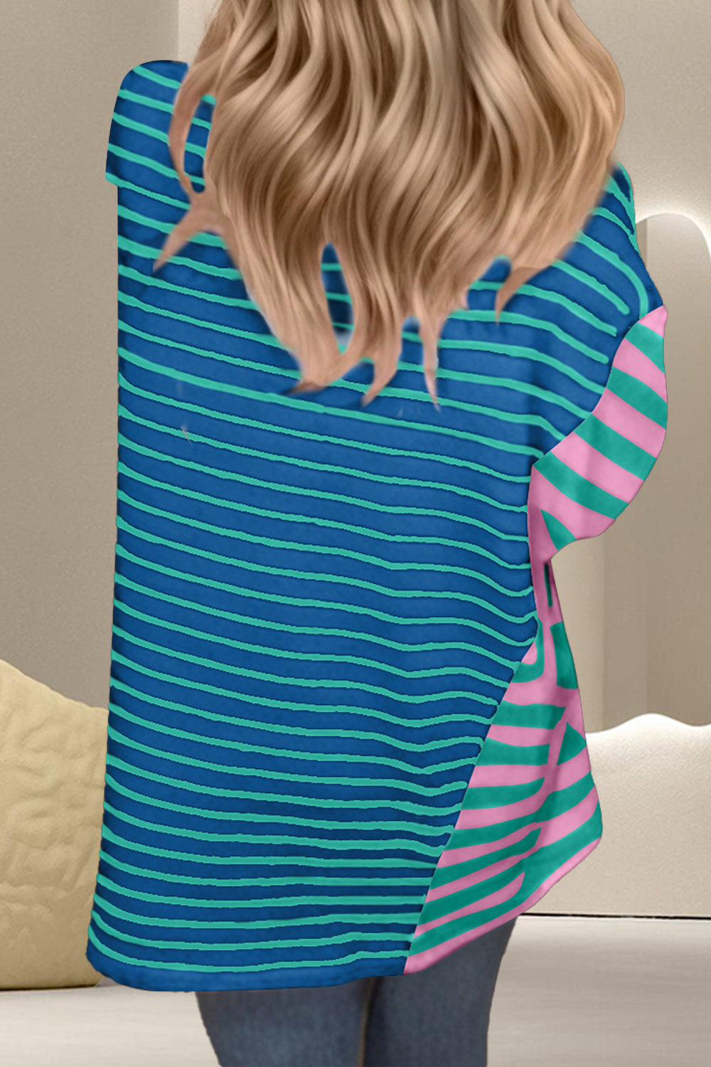 Striped Round Neck Half Sleeve Boho T-Boho Shirt - Spirit and Rebel [Spirit and Rebel]   