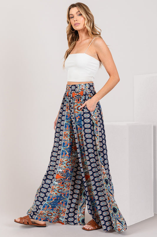 Bohemian Multi Geo Print Wide Leg Boho Pants - Spirit and Rebel [Spirit and Rebel] Multi S 