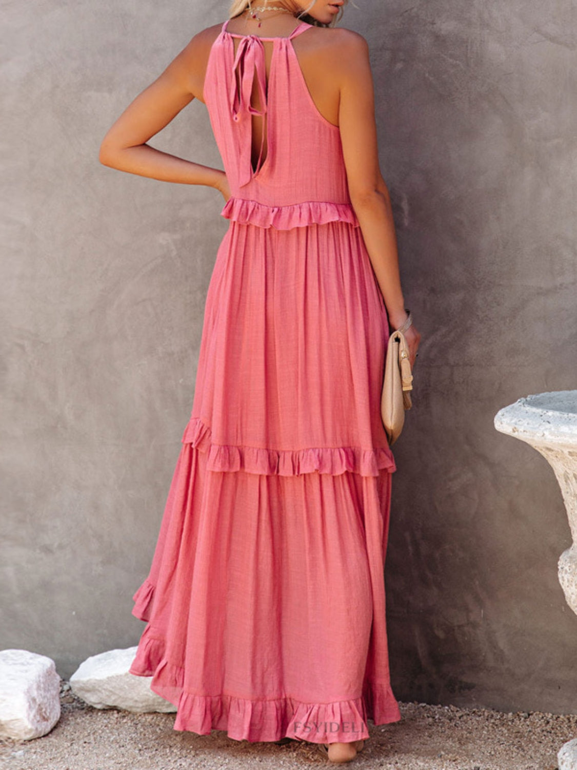 Ruffled Sleeveless Boho Maxi Dress with Pockets [Spirit and Rebel]   