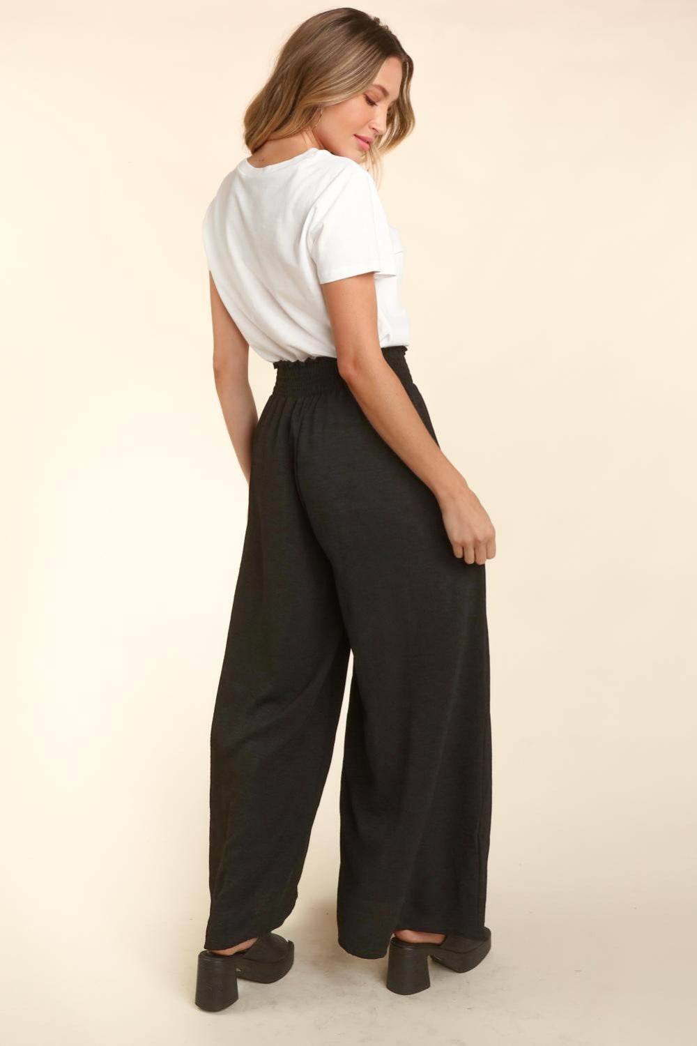 Elastic Waist Wide Leg Boho Pants with Pockets - Spirit and Rebel [Spirit and Rebel]   