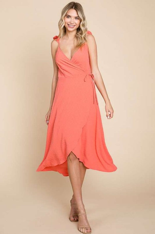 Ruffle Detail Surplice Wrap Slip Boho Dress - Spirit and Rebel [Spirit and Rebel] Sugar Coral S 