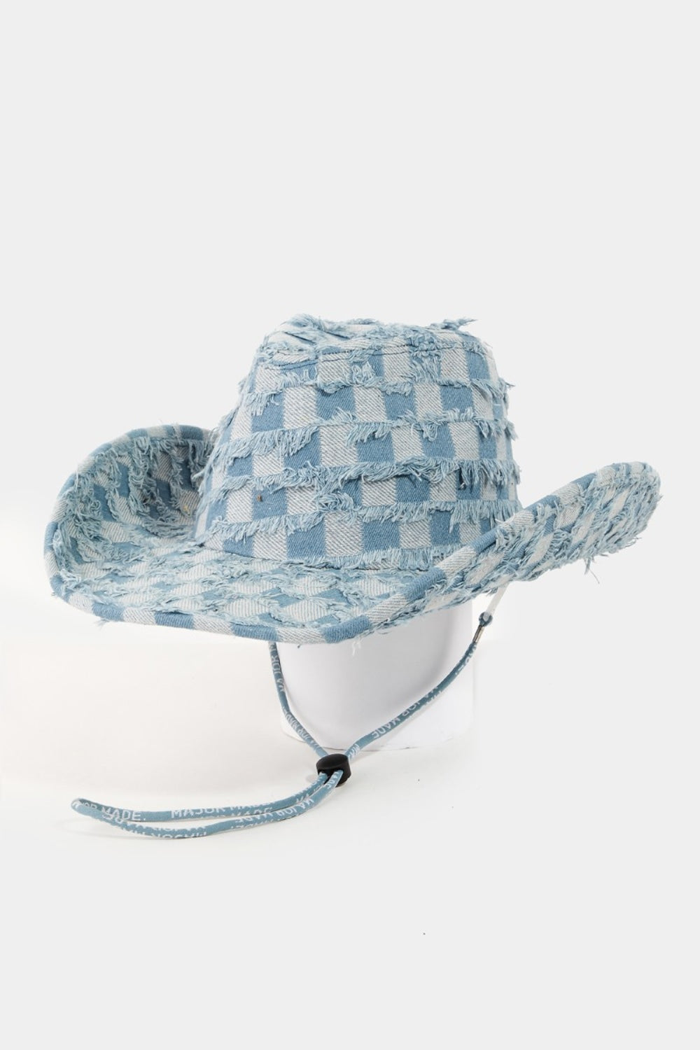 Fame Checkered Fringe Denim Cowboy Hat [Spirit and Rebel] Blue One Size 