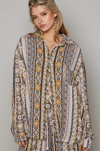 Long Sleeve Button Down Printed Boho Shirt - Spirit and Rebel [Spirit and Rebel]   