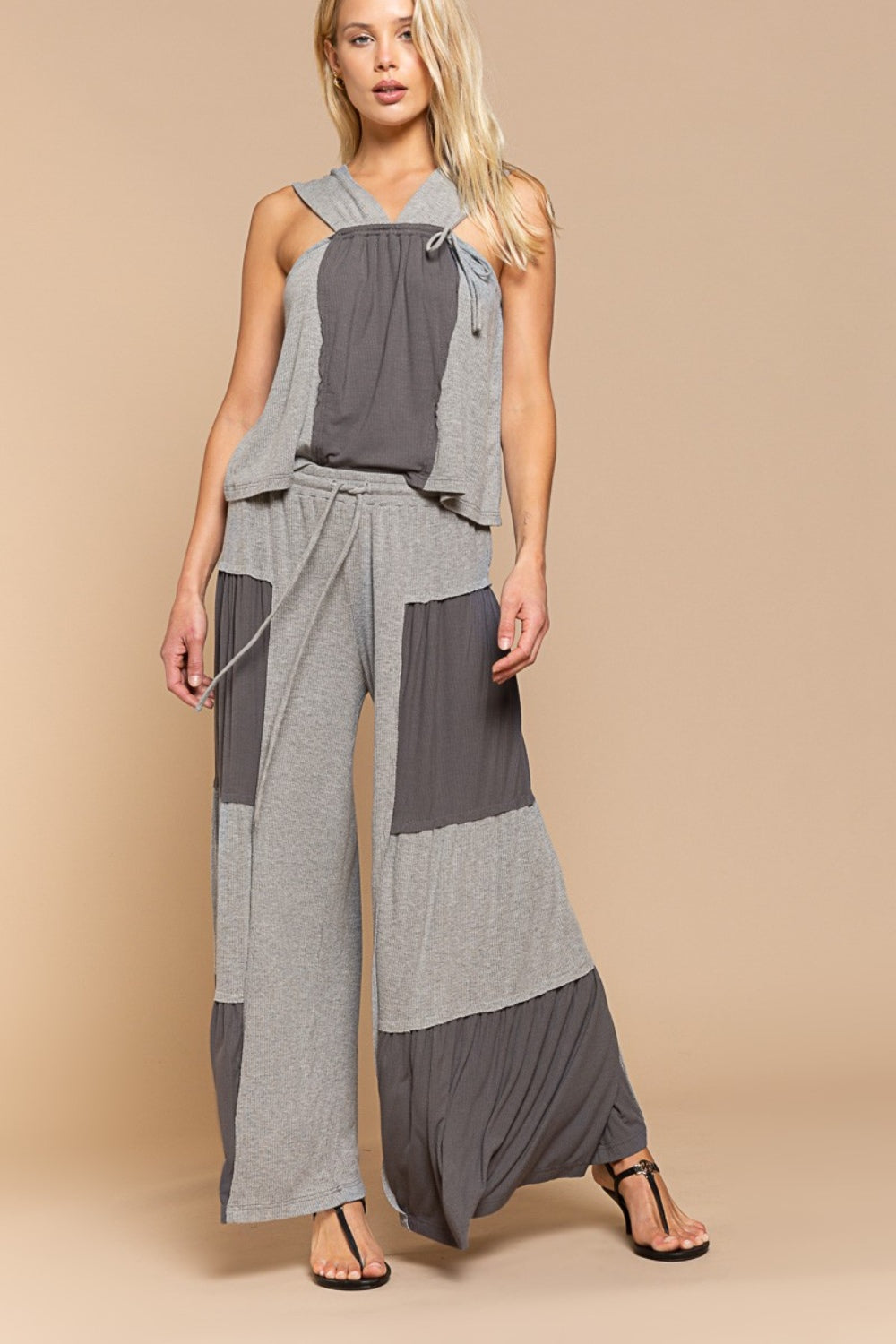 Ribbed Contrast Wide Leg Boho Pants - Spirit and Rebel [Spirit and Rebel]   