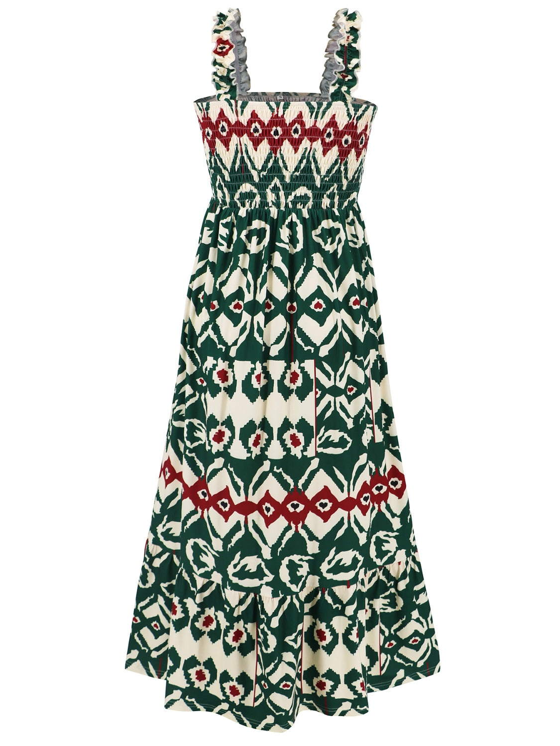 Smocked Printed Square Neck Sleeveless Boho Dress [Spirit and Rebel]   