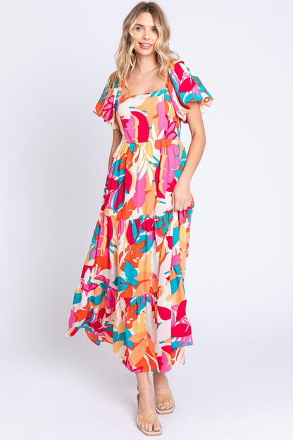 GeeGee Plus Size Printed Smocked Back Tiered Boho Maxi Dress [Spirit and Rebel]   