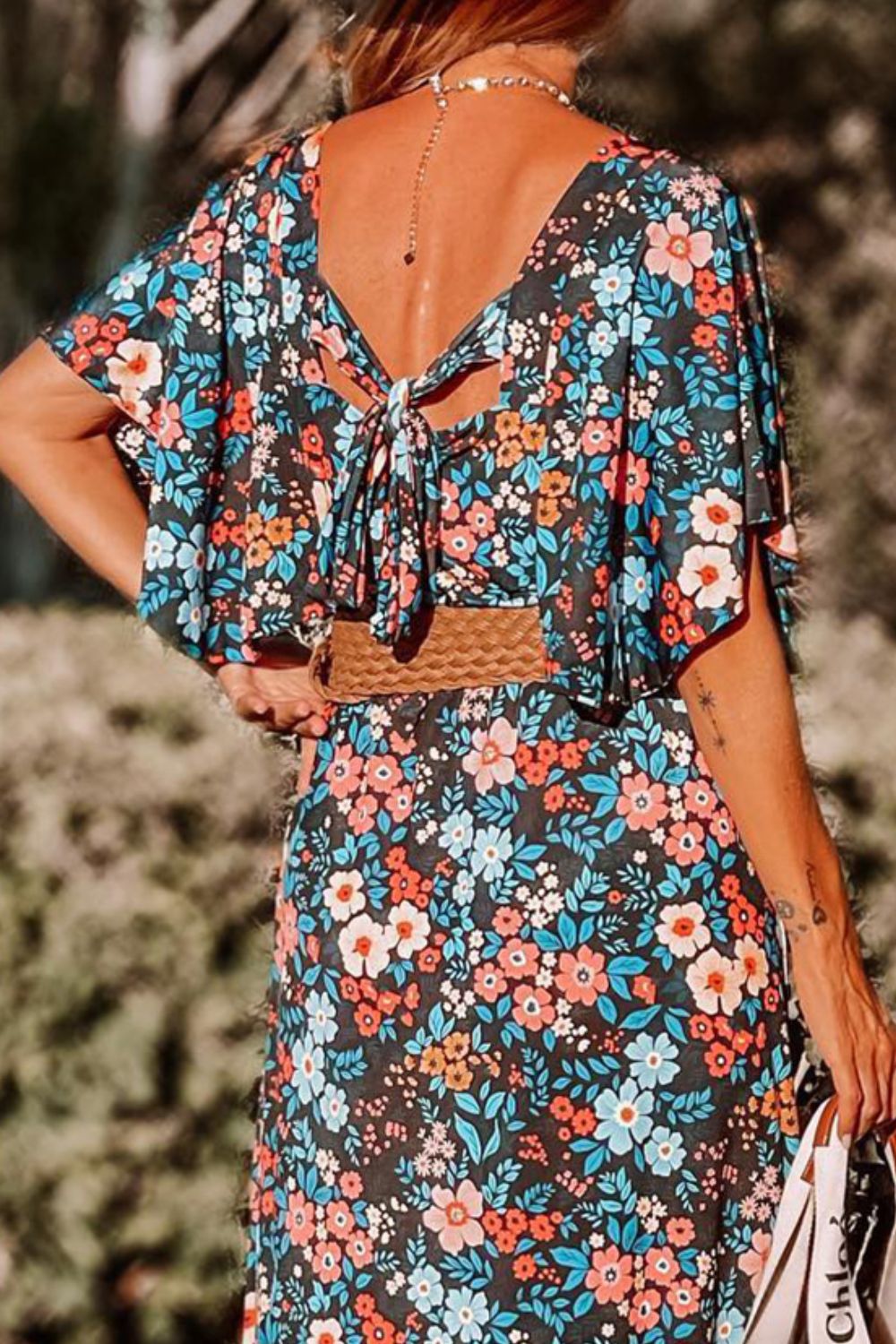 Tied Printed Round Neck Half Sleeve Boho Dress [Spirit and Rebel]   