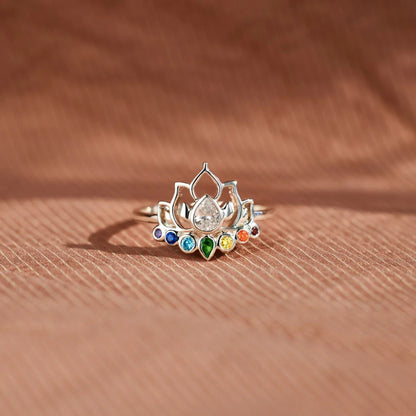 925 Sterling Silver Inlaid Zircon Lotus Shape Ring - Spirit and Rebel [Spirit and Rebel]   