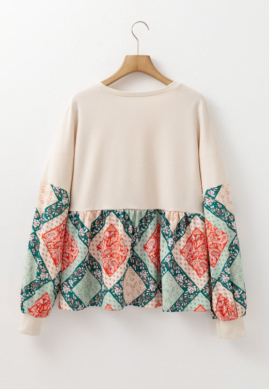 Printed Round Neck Long Sleeve Blouse [Spirit and Rebel]