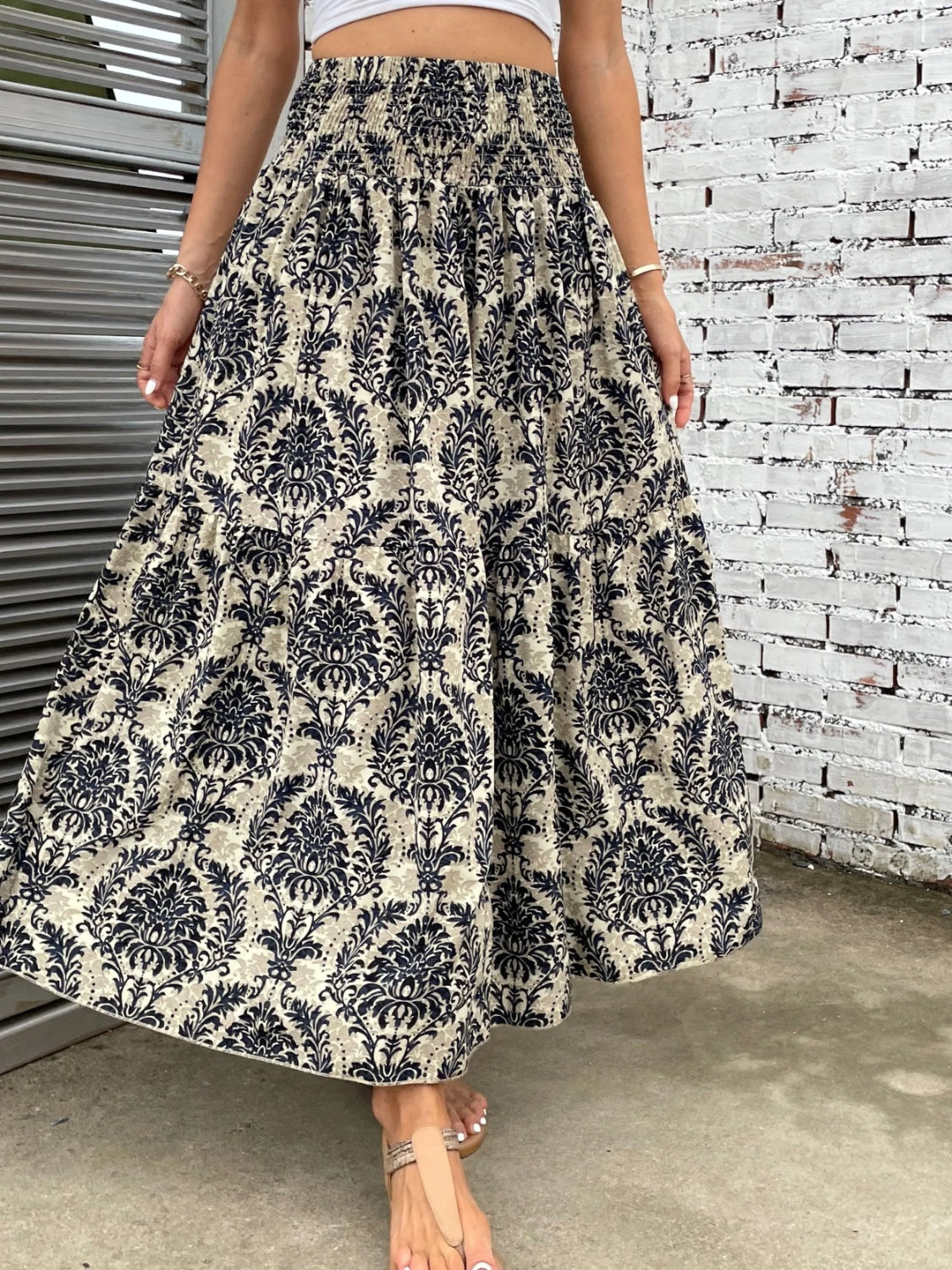 Printed Elastic Waist Maxi Skirt [Spirit and Rebel]   